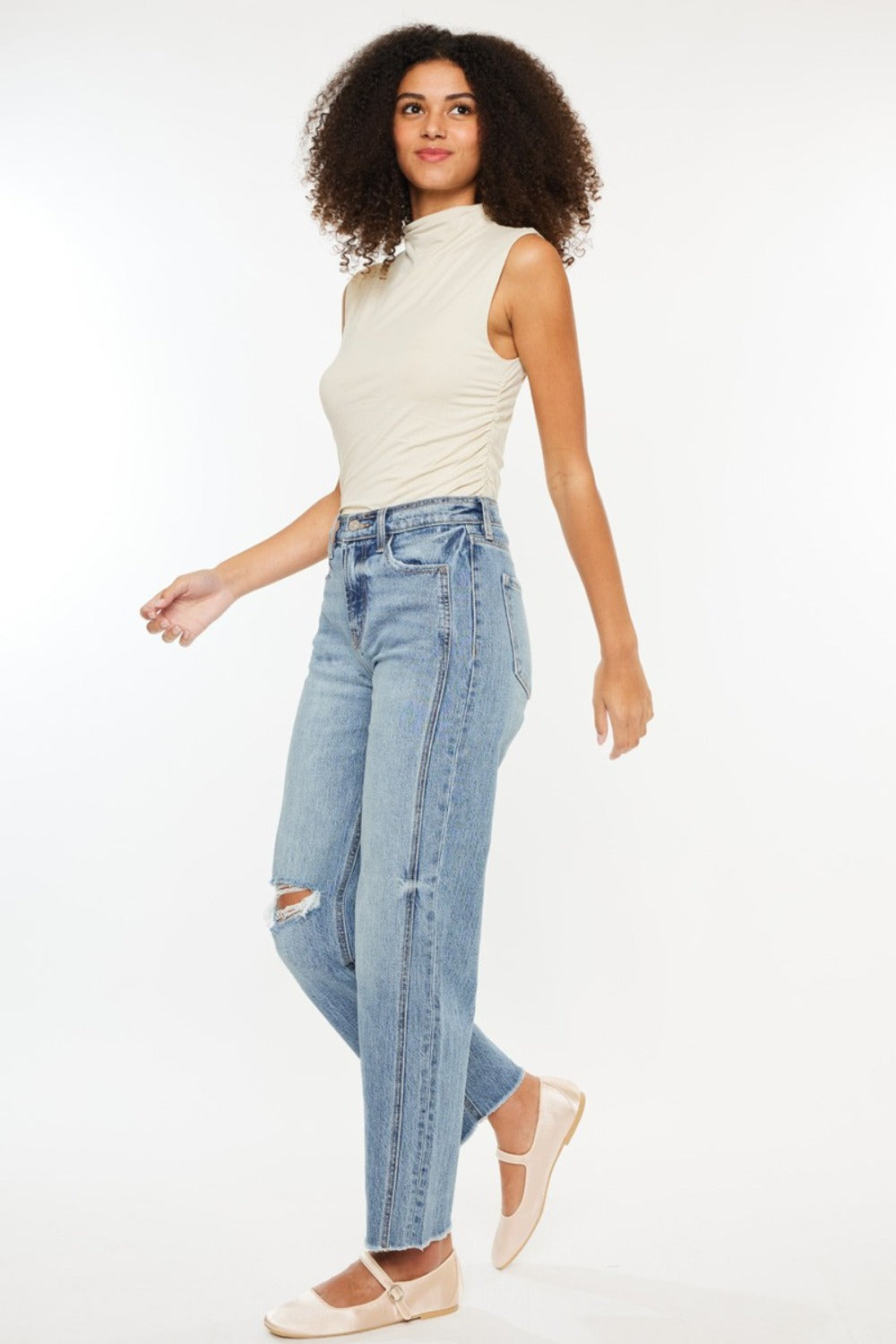 Kancan Ultra High Rise Distressed Straight Jeans - Little Miss Vanilla