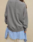 Side Slit Round Neck Long Sleeve Sweatshirt - Little Miss Vanilla