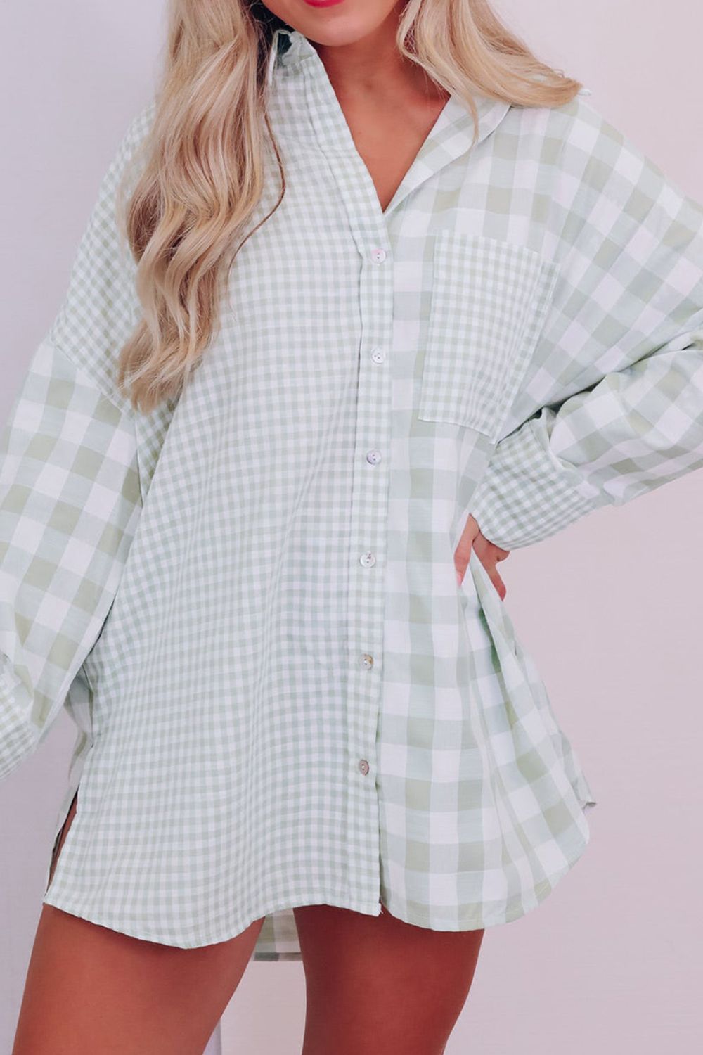 Pocketed Plaid Collared Neck Long Sleeve Shirt - Little Miss Vanilla