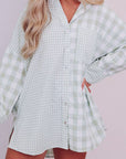 Pocketed Plaid Collared Neck Long Sleeve Shirt - Little Miss Vanilla