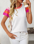 Mandy Contrast Round Neck Short Sleeve Knit Top - Little Miss Vanilla