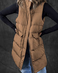 Coffee Windproof Longline Full Zipper Puffer Vest with Pockets - Little Miss Vanilla