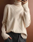 Women's Turtleneck Three-dimensional Rhombus Sweater