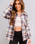 Pink Geometric Plaid Print Pocketed Shacket