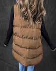 Coffee Windproof Longline Full Zipper Puffer Vest with Pockets - Little Miss Vanilla