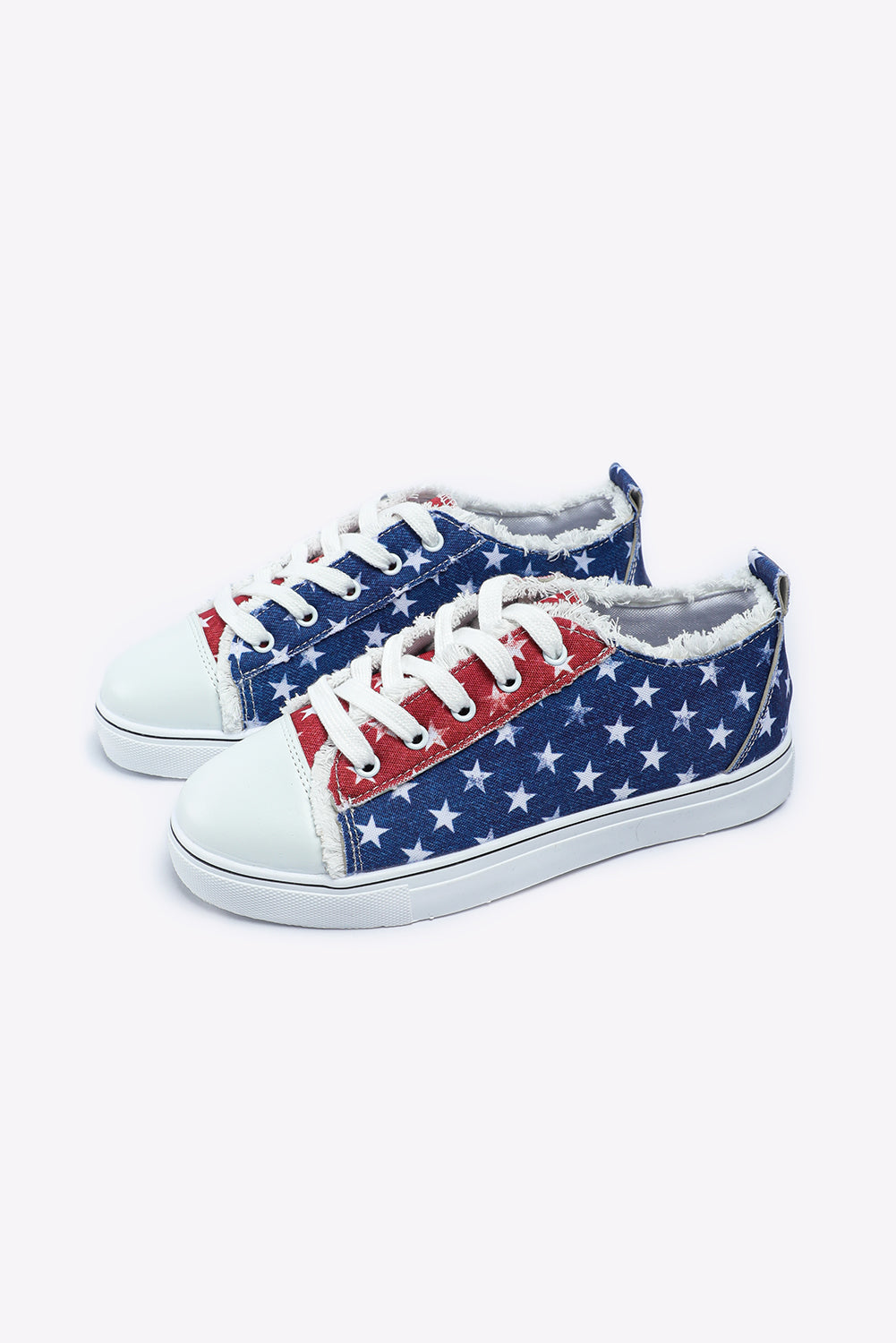 Multicolor American Flag Stars Printed Frayed Detail Lace-up Shoes - Little Miss Vanilla