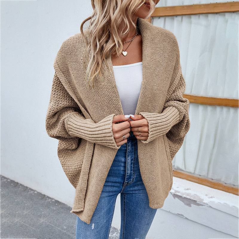 New Loose Knitted Sweater Solid Color Bat Sleeve Large Lapel Cardigan Autumn And Winter Fashion Jacket For Women Clothing - Little Miss Vanilla