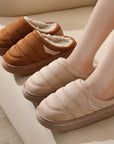 Fashion Solid Plush Slipper Winter Warm Indoor Floor Bedroom Home Slippers For Couple Thick-soled House Shoes Women Men