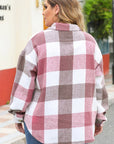 Plus Size Plaid Button Up Collared Neck Jacket - Little Miss Vanilla