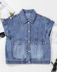 Ashleigh Blue Acid Wash Elastic Hem Button Up Denim Vest - Little Miss Vanilla