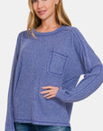 Zenana Full Size Contrast Stitching Brushed Ribbed Hacci Knit Top - Little Miss Vanilla