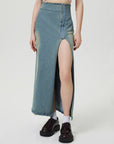 Slit Denim Skirt with Zip - Little Miss Vanilla