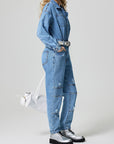 Distressed Button Down Drop Shoulder Denim Jumpsuit - Little Miss Vanilla