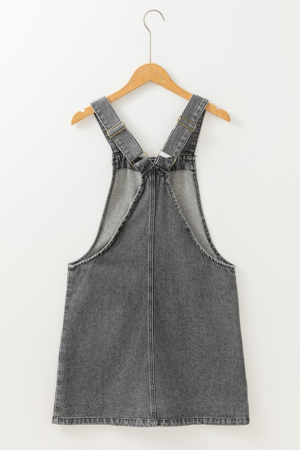 Medium Grey Wide Strap Button Front Pocketed Denim Mini Dress - Little Miss Vanilla