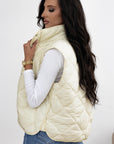 Beige Quilted High Neck Button Up Pocket Vest Coat - Little Miss Vanilla