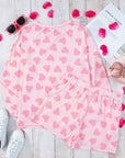 Pink Valentine Heart Shape Print Long Sleeve Top Shorts Lounge Set - Little Miss Vanilla