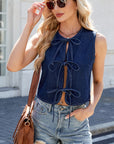 Tied Round Neck Denim Vest - Little Miss Vanilla