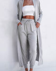 Light Grey Split Long Cardigan and Skinny Pants Lounge Set - Little Miss Vanilla