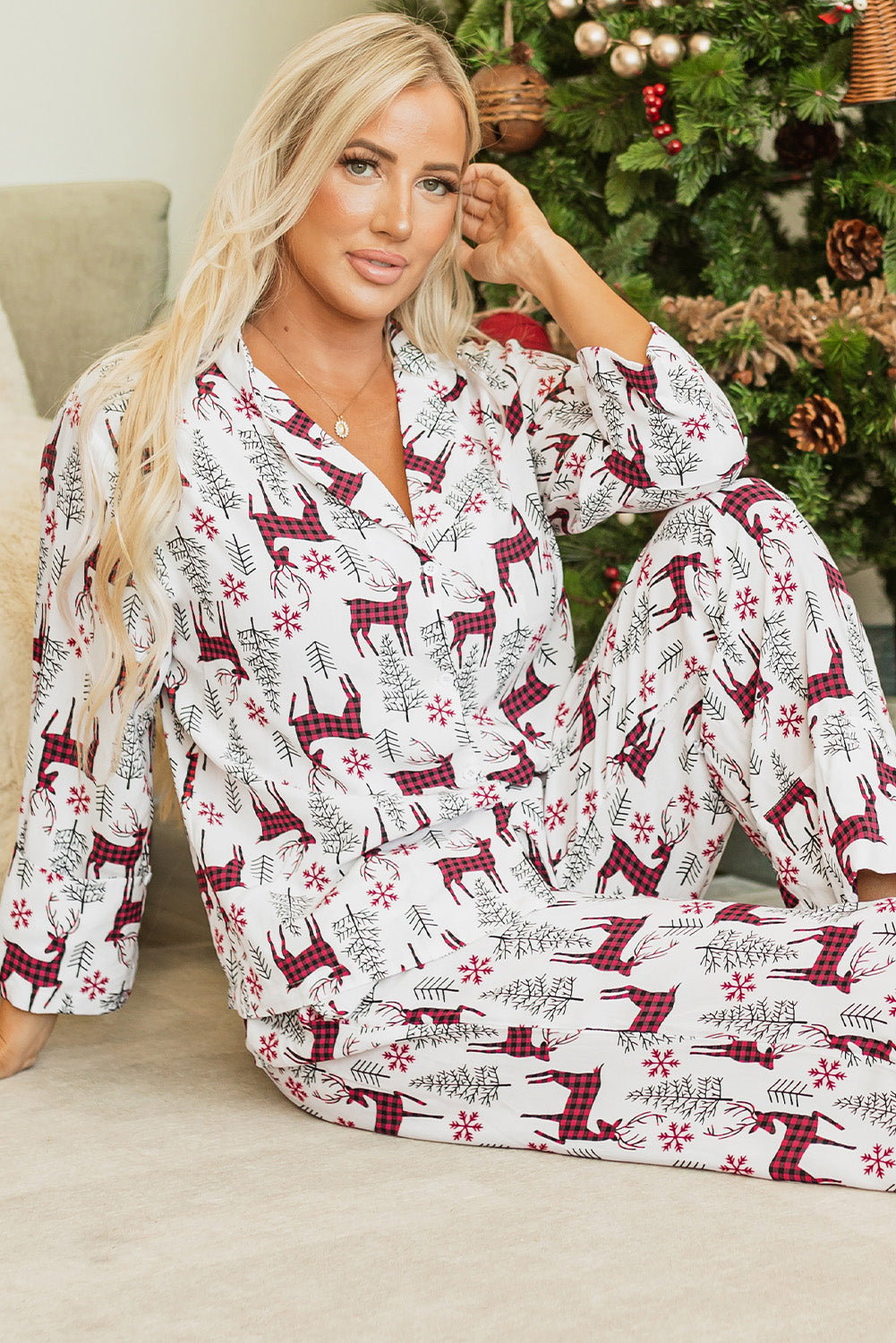 White Christmas Printed Shirt and Pants Pajama Set - Little Miss Vanilla