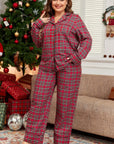 Plus Size Plaid Collared Neck Top and Pants Lounge Set - Little Miss Vanilla