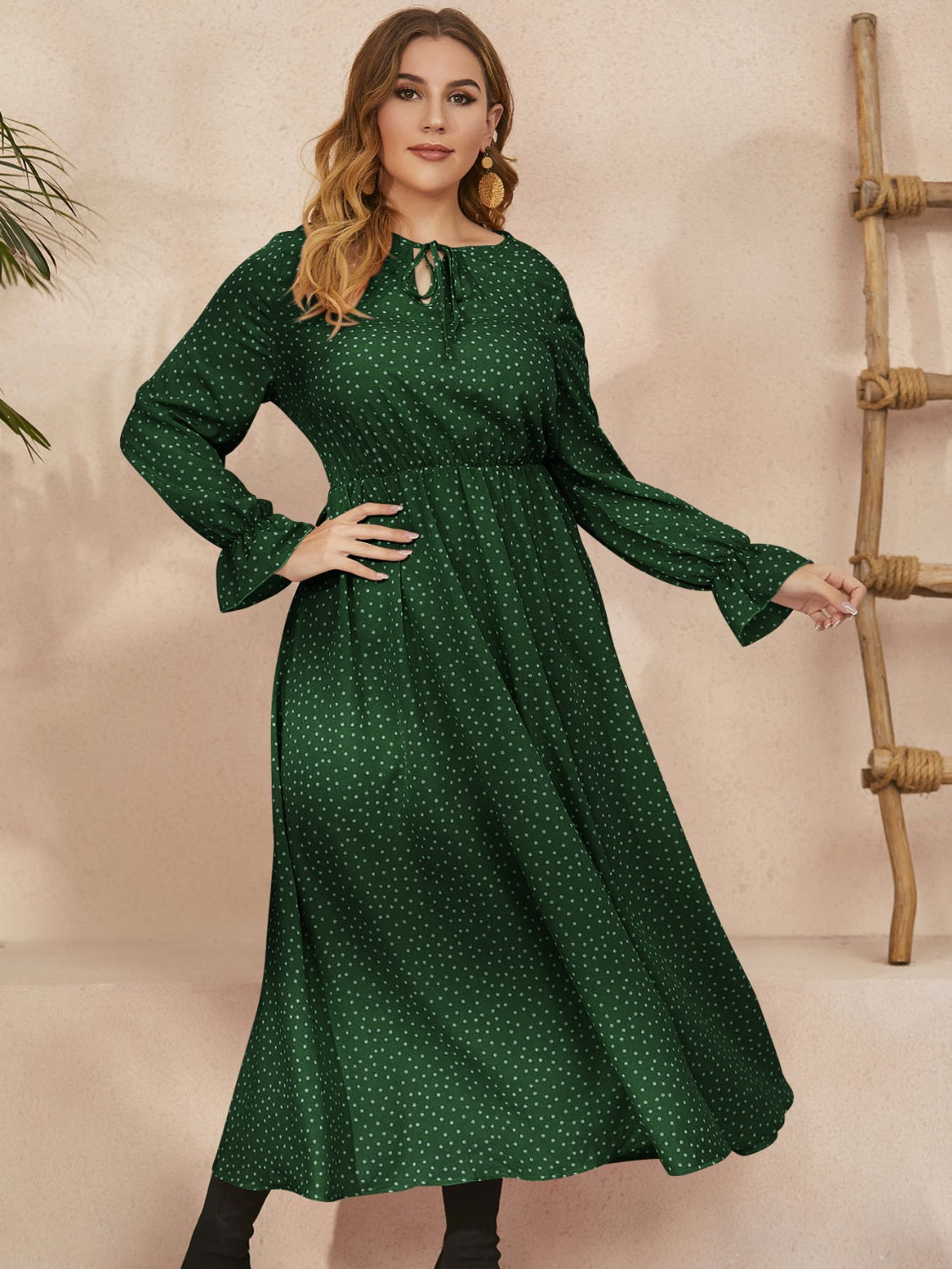 Honey Plus Size Ruffled Polka Dot Long Sleeve Midi Dress - Little Miss Vanilla