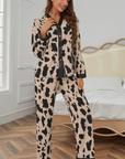 Khaki Cheetah Contrast Trim Loose Fit Two Piece Sleepwear - Little Miss Vanilla