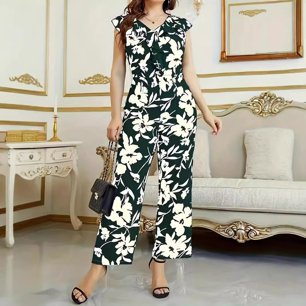 Fashion Floral Women's Printed Wear Sleeveless V-neck Pocket Jumpsuit - Little Miss Vanilla