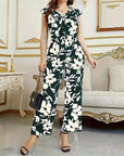 Fashion Floral Women's Printed Wear Sleeveless V-neck Pocket Jumpsuit - Little Miss Vanilla