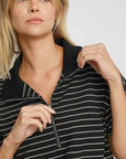 Umgee Striped Half Zip Short Sleeve Sweatshirt - Little Miss Vanilla