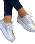 Fashion Flats Sneakers Women Ribbon Lace-up Platform Shoes