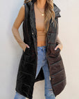 Black Hooded Long Quilted Vest Coat - Little Miss Vanilla