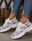 Women's Sports Shoes Flowers Print Walking Sneakers Casual Breathable Lace-up Mesh Shoes