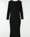 Black Long Sleeve Square Neck Maxi Bodycon Dress - Little Miss Vanilla