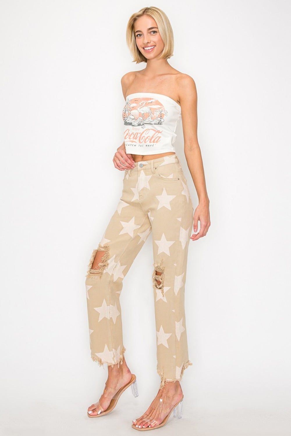 RISEN Full Size High Rise Star Printed Frayed Hem Jeans - Little Miss Vanilla