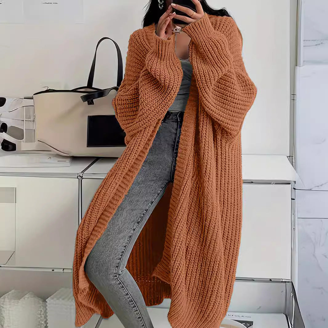 Knitted Long Cardigan With Pockets Fashion All-match Lantern-sleeved Coat - Little Miss Vanilla