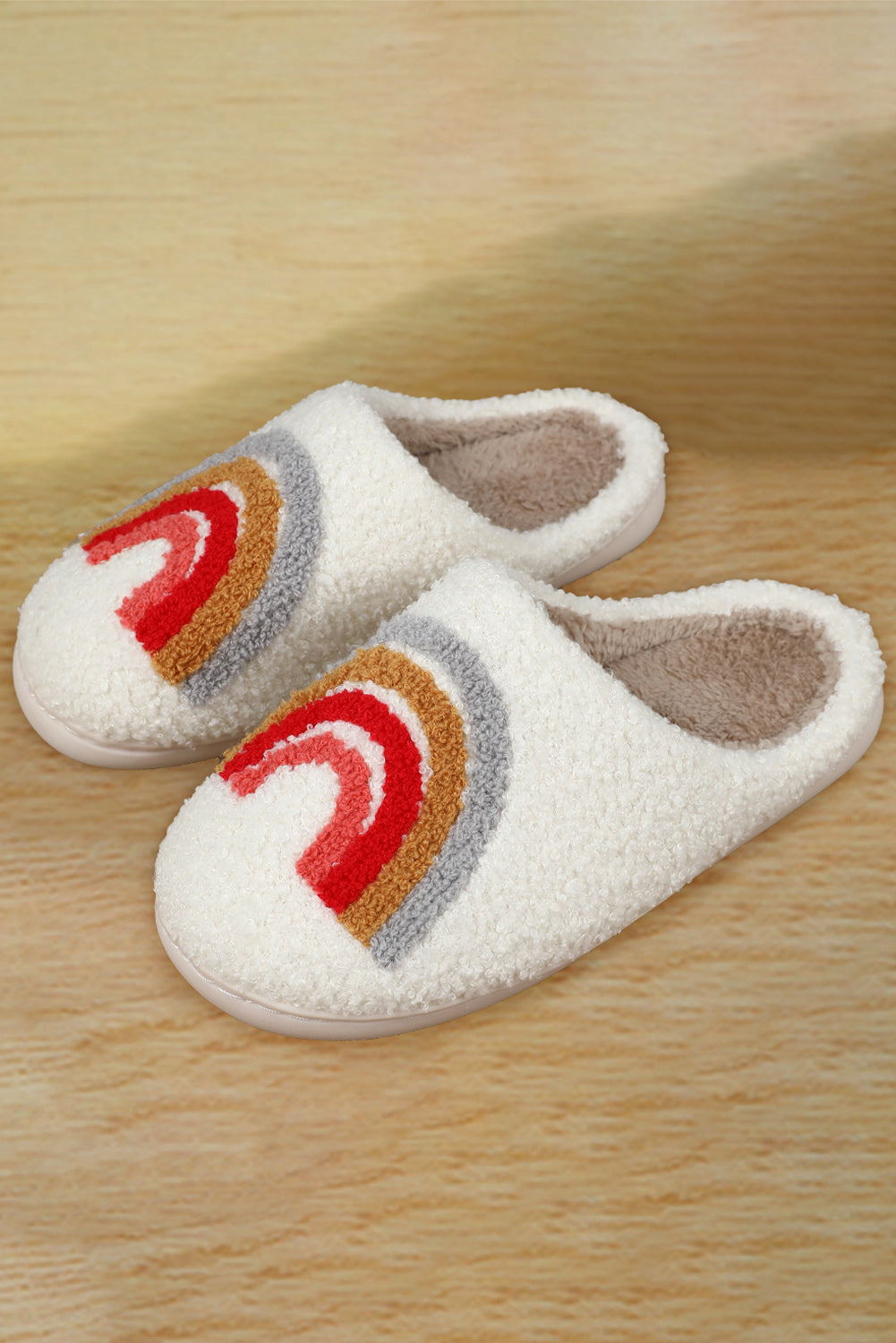 Bright White Rainbow Plush Winter Home Slippers - Little Miss Vanilla