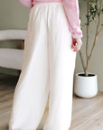 White Casual Tie Waist Pleated Wide Leg Pants