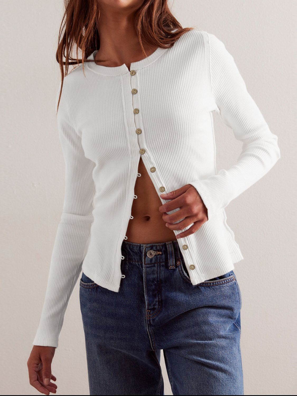 Ribbed Round Neck Long Sleeve Top - Little Miss Vanilla