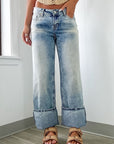 Washed Wide Leg Jeans with Pockets - Little Miss Vanilla