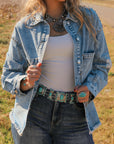 Studded Acid Wash Long Sleeve Denim Jacket - Little Miss Vanilla