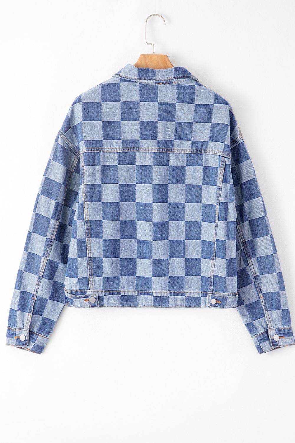 Checkered Button Up Denim Jacket - Little Miss Vanilla