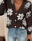 Flowers Print Button Front Cardigan