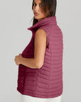 Burgundy Plush Collared Quilted Zipped Puffer Vest - Little Miss Vanilla