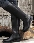 Black Side Zipper Knee High Chunky Low Heel Boots - Little Miss Vanilla