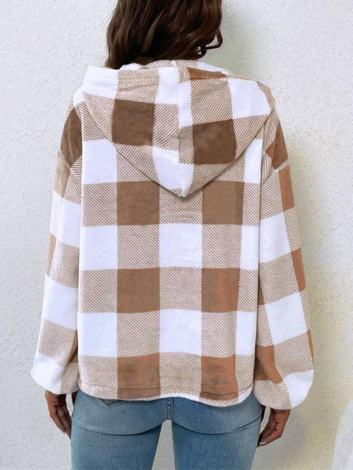 Plaid Half Button Long Sleeve Hoodie - Little Miss Vanilla