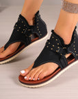 Denim Thong Sandals With Rear Zipper Summer Retro Beach Flat Shoes For Women