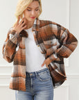 Brown Plaid Flap Pockets Shacket