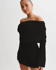 Women's Hollow-out Long-sleeved Off-shoulder Dress Short Skirt