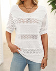 Mandy Openwork Round Neck Half Sleeve Knit Top - Little Miss Vanilla