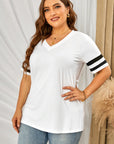 Plus Size Striped V-Neck Tee Shirt - Little Miss Vanilla